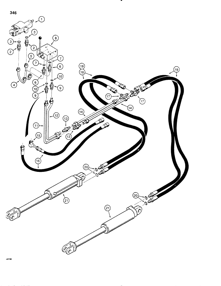 Схема запчастей Case SD100 - (346) - LINE LAYER LIFT HYDRAULIC CIRCUIT, USED WITH H616763 SELECTOR VALVE AND ONE SPOOL CONTROL VALVE (35) - HYDRAULIC SYSTEMS