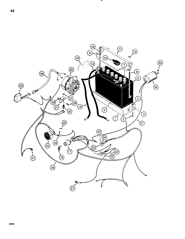 Схема запчастей Case SD100 - (042) - BATTERY AND TRACTOR ELECTRICAL CIRCUIT, WISCONSIN GAS ENGINES, USED ON 30+4 S/N 1223228 AND AFTER (55) - ELECTRICAL SYSTEMS