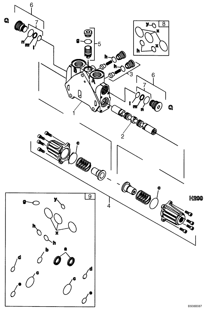 Схема запчастей Case 590SM - (08-35A[04]) - VALVE SECTION - OPTIONS, AUXILIARY HYDRAULICS, 3 SPOOL VALVES (VARIABLE VOLUME PUMP MODELS) (590SM+) (08) - HYDRAULICS