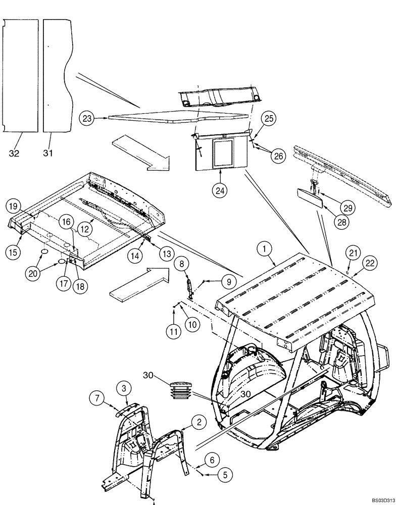 Схема запчастей Case 590SM - (09-68) - CANOPY, ROPS - FRAME, COVERS, MIRROR, VISOR (09) - CHASSIS/ATTACHMENTS