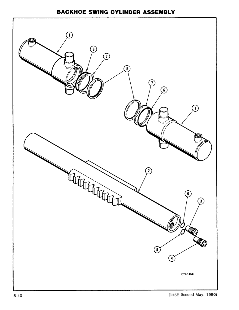 Схема запчастей Case DH5 - (5-40) - BACKHOE SWING CYLINDER ASSEMBLY (35) - HYDRAULIC SYSTEMS