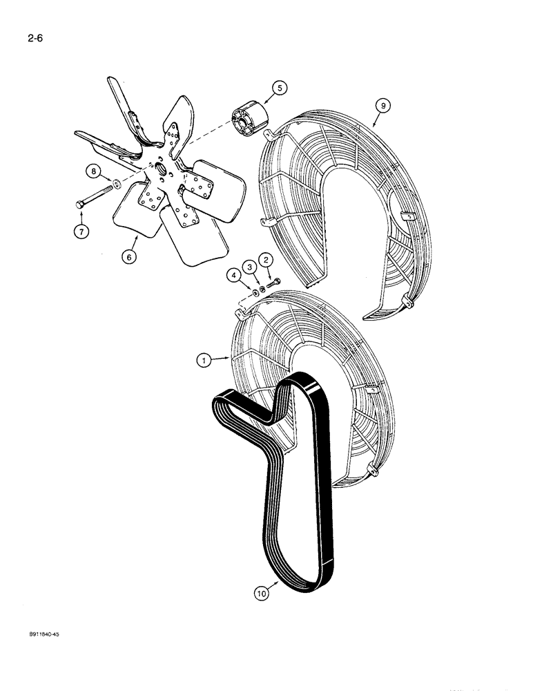 Схема запчастей Case 621 - (2-06) - FAN AND FAN BELTS (02) - ENGINE