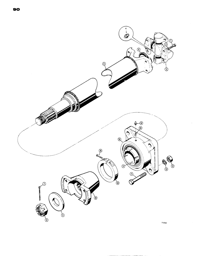 Схема запчастей Case W14 - (090) - FRONT AXLE DRIVE SHAFT (AXLE END), FRONT DRIVE SHAFT CENTER (06) - POWER TRAIN