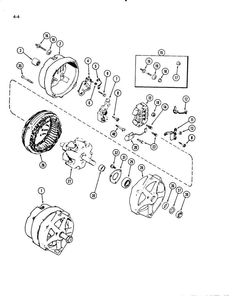 Схема запчастей Case W20C - (4-004) - ALTERNATOR, 40 AMPERE - 24 VOLT (04) - ELECTRICAL SYSTEMS