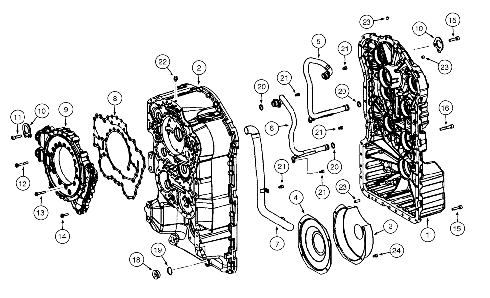 Схема запчастей Case 845 - (06-28[01]) - TRANSMISSION - MAIN HOUSING AND TUBES (06) - POWER TRAIN