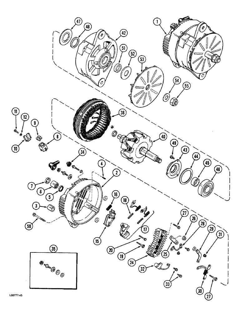 Схема запчастей Case W36 - (3-84) - A48267 AND L72955 ALTERNATOR, 65 AMPERE - 24 VOLT (03) - FUEL SYSTEM