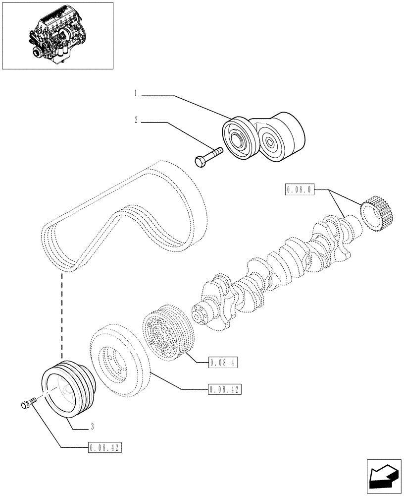 Схема запчастей Case F3AE0684P E906 - (0.08.4/01[01]) - PULLEY - CRANKSHAFT (504162434 - 504087154) 