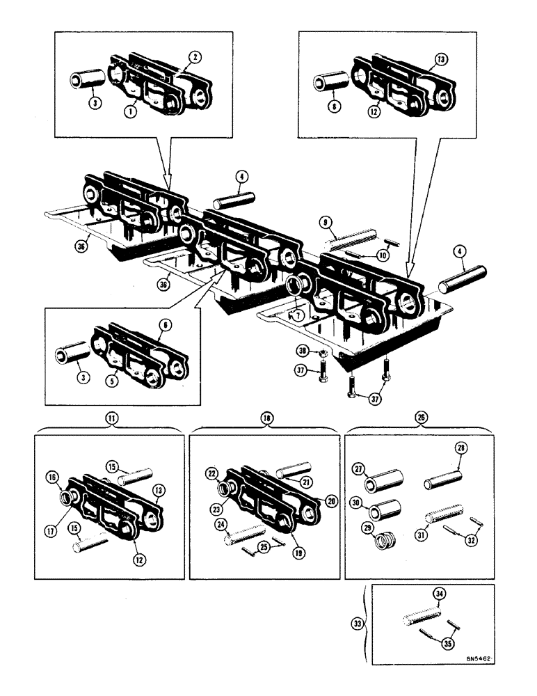 Схема запчастей Case 1000 - (158) - TRACK CHAIN, FIVE ROLLER (04) - UNDERCARRIAGE