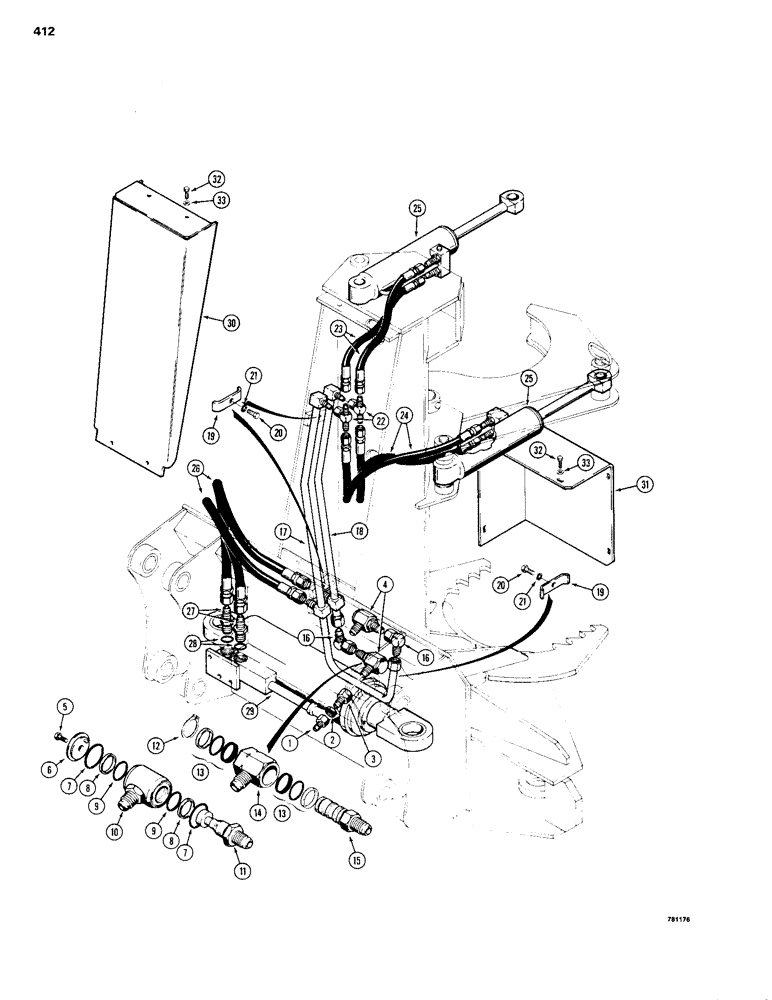 Схема запчастей Case 1150B - (412) - FELLER BUNCHER, HYDRAULIC LINES AND CYLINDERS (07) - HYDRAULIC SYSTEM