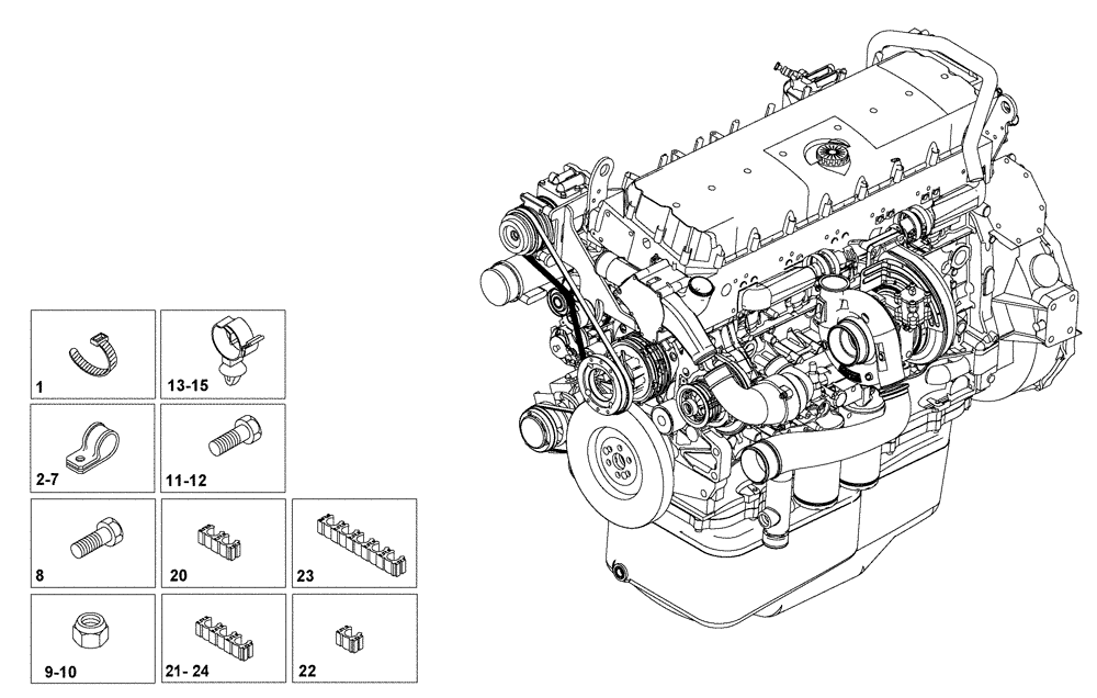 Схема запчастей Case 327B - (01A00000261[001]) - WIRE HARNESS - ENGINE CLAMPING (87520786) (01) - ENGINE