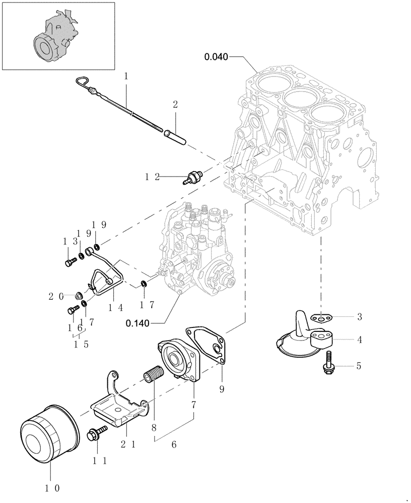 Схема запчастей Case CX31B - (0.305[01]) - LUB OIL SYSTEM (10) - ENGINE