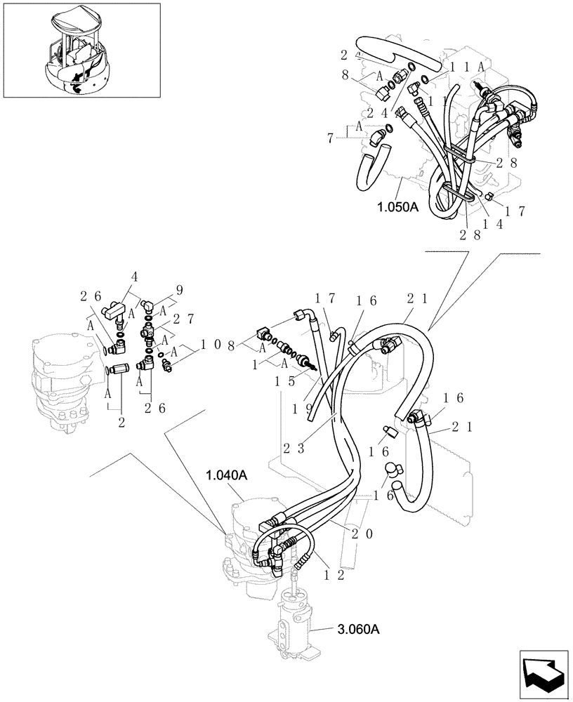 Схема запчастей Case CX22B - (1.050[05]) - HYD LINES RETURN (35) - HYDRAULIC SYSTEMS