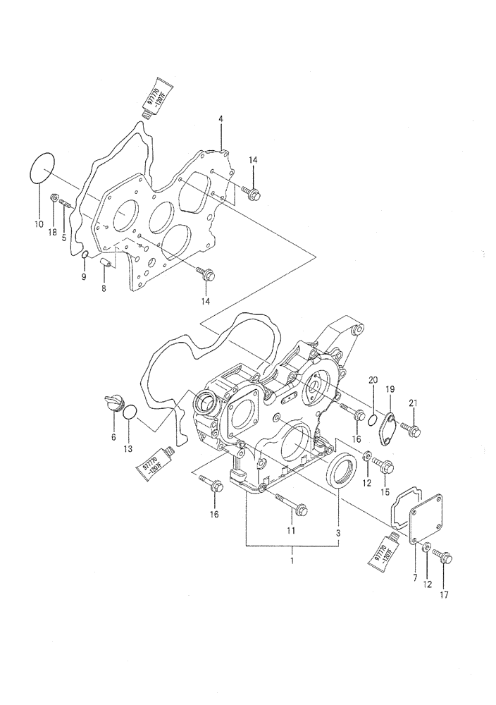 Схема запчастей Case CX36B - (08-002) - GEAR HOUSING ENGINE COMPONENTS