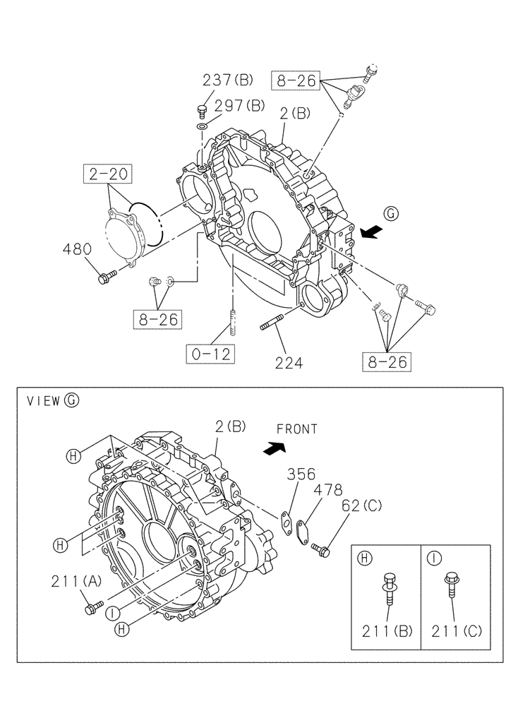 Схема запчастей Case CX210C NLC - (10.103.01[03]) - ENGINE FLYWHEEL HOUSING (10) - ENGINE