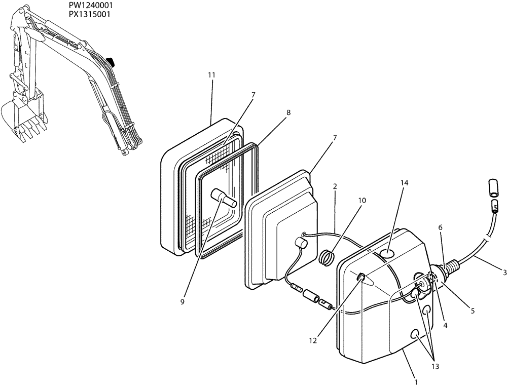 Схема запчастей Case CX36B - (01-052) - LIGHT ASSY, P/N PW80S00008F1 (55) - ELECTRICAL SYSTEMS