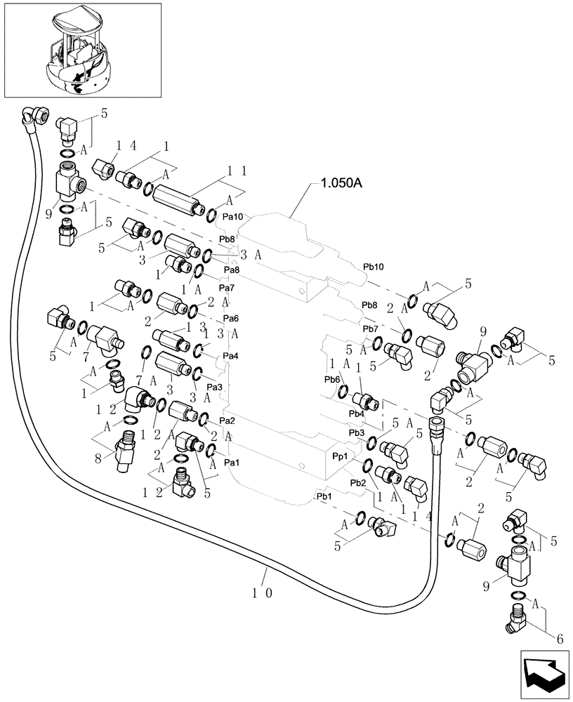 Схема запчастей Case CX22B - (5.0088[06]) - CONTROL LINES MAIN (SAFETY VALVE) - 747940070, 747940080 (35) - HYDRAULIC SYSTEMS