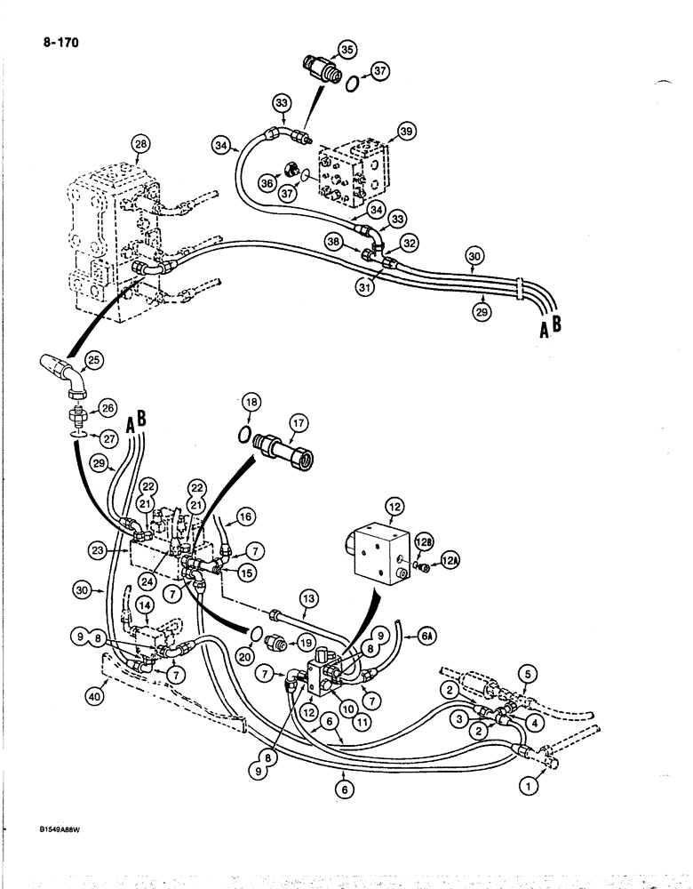 Схема запчастей Case 170B - (8-170) - HYDRAULIC CONTROL CIRCUIT, FOR SOLENOID CONTROL VALVES, P.I.N. 74417 THRU 74456 (08) - HYDRAULICS