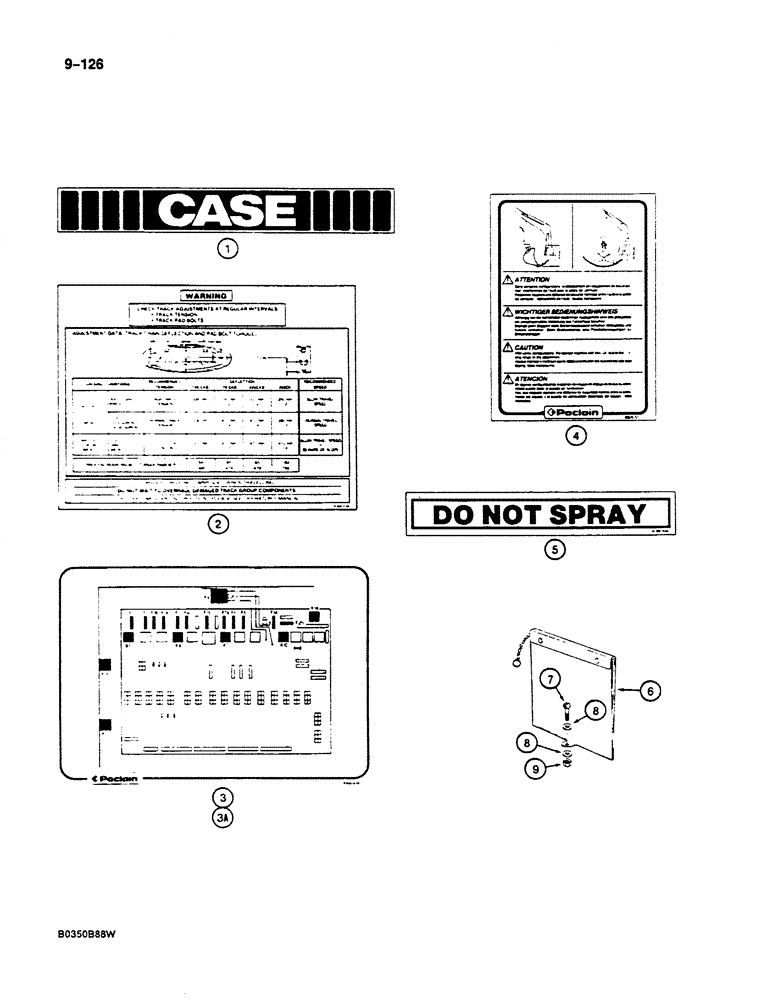 Схема запчастей Case 125B - (9-126) - DECALS AND MANUAL BOX, P.I.N. 74251 THROUGH 74963 (09) - CHASSIS