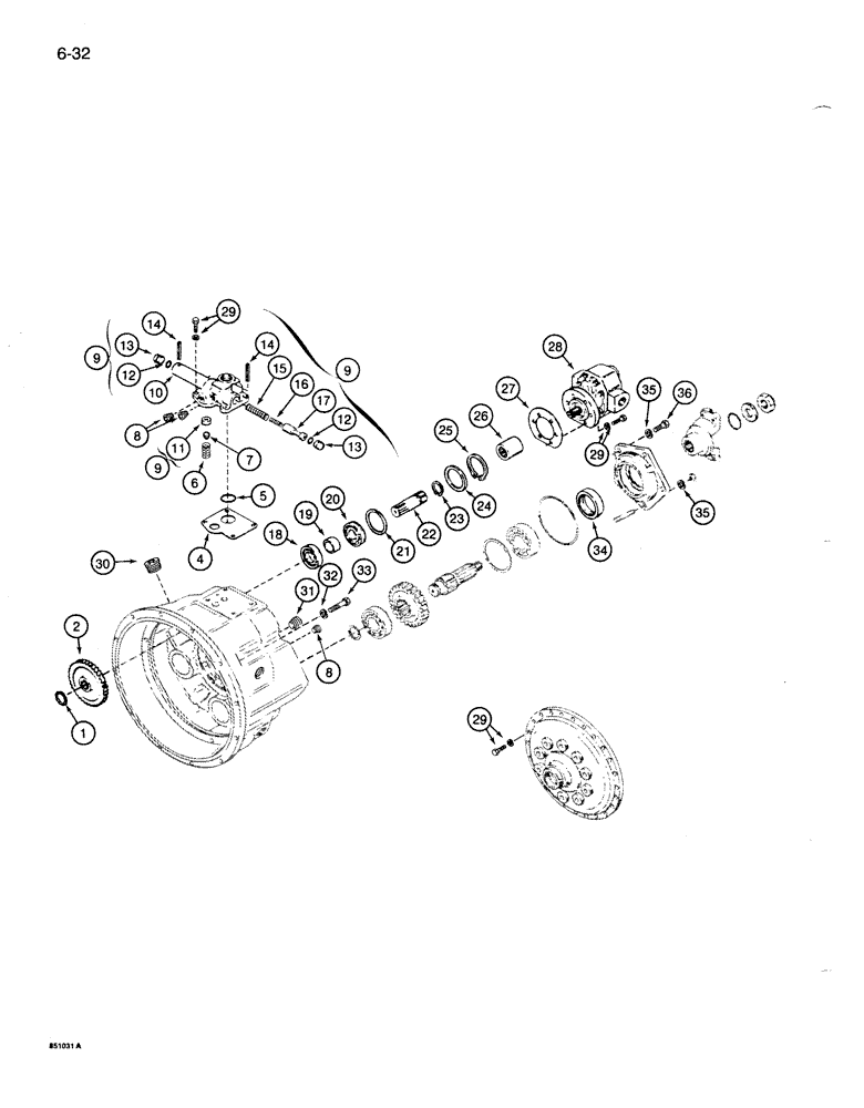 Схема запчастей Case 1086B - (6-032) - TORQUE CONVERTER, VALVE AND CHARGING PUMP (06) - POWER TRAIN