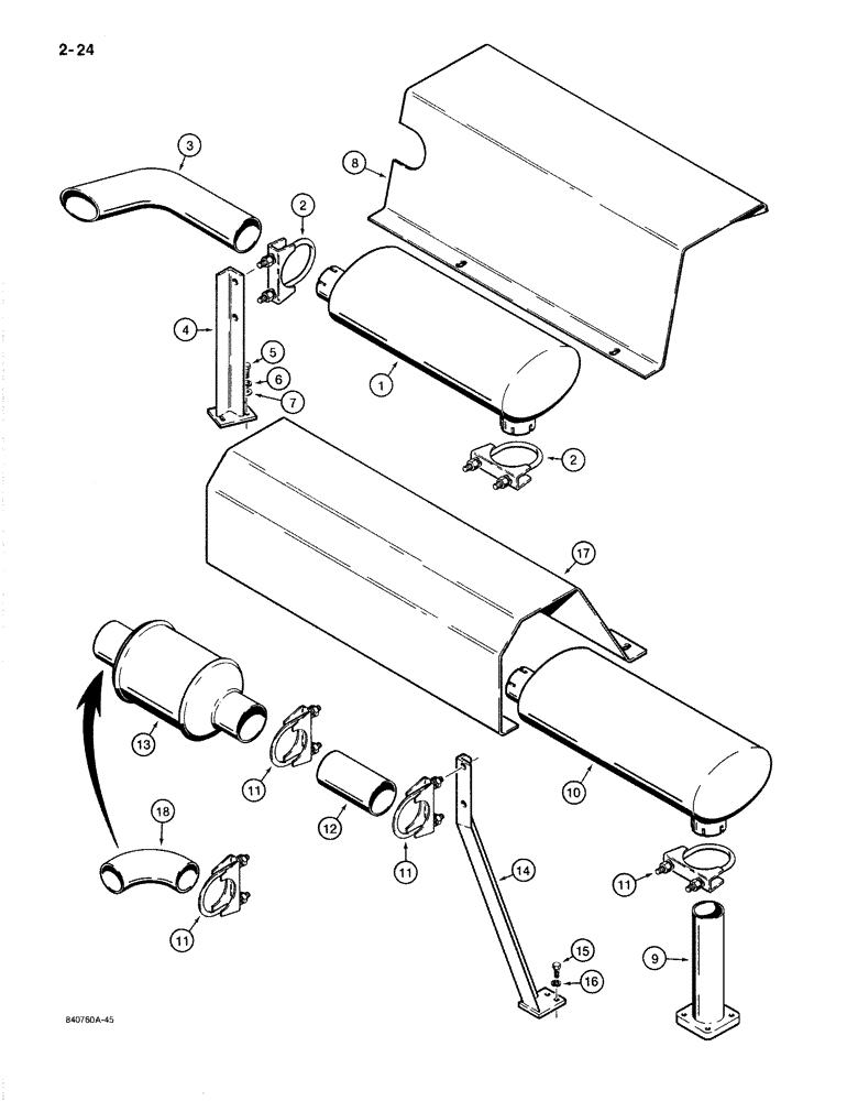 Схема запчастей Case 1187B - (2-24) - MUFFLER AND EXHAUST SYSTEM (02) - ENGINE