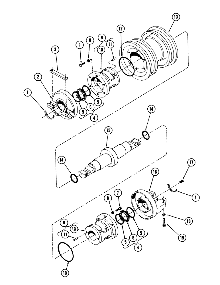 Схема запчастей Case 50 - (5-120) - DOUBLE FLANGE TRACK ROLLER, TYPE C (11) - TRACKS/STEERING