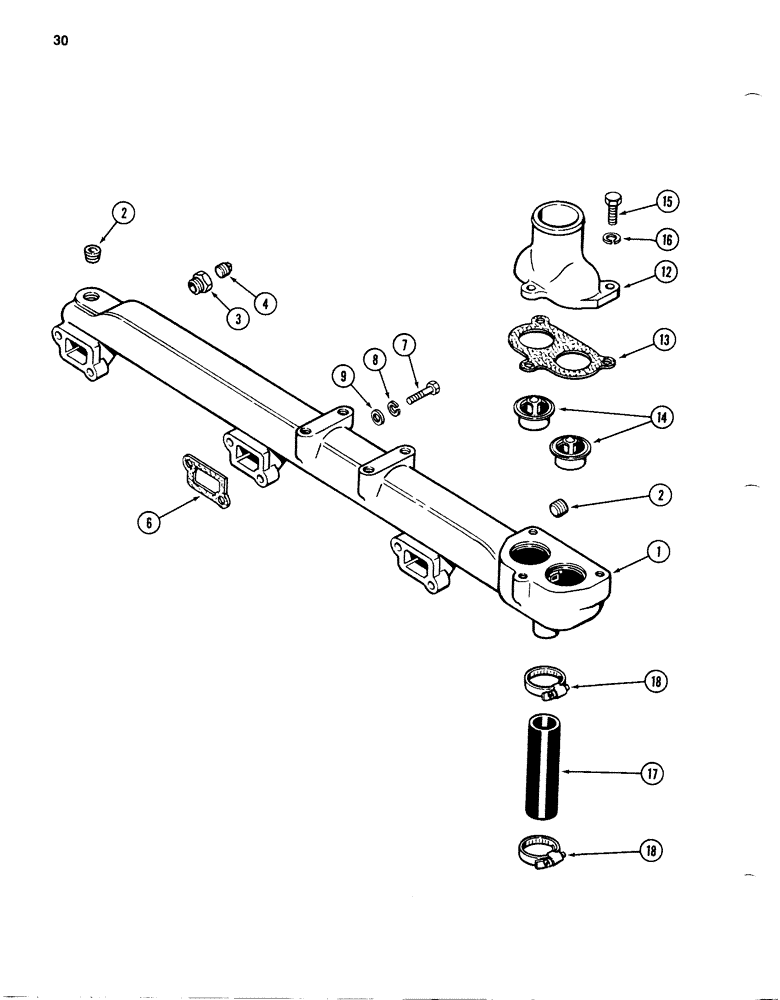 Схема запчастей Case 1280B - (030) - WATER MANIFOLD AND THERMOSTAT, 504BDT DIESEL ENGINE (02) - ENGINE