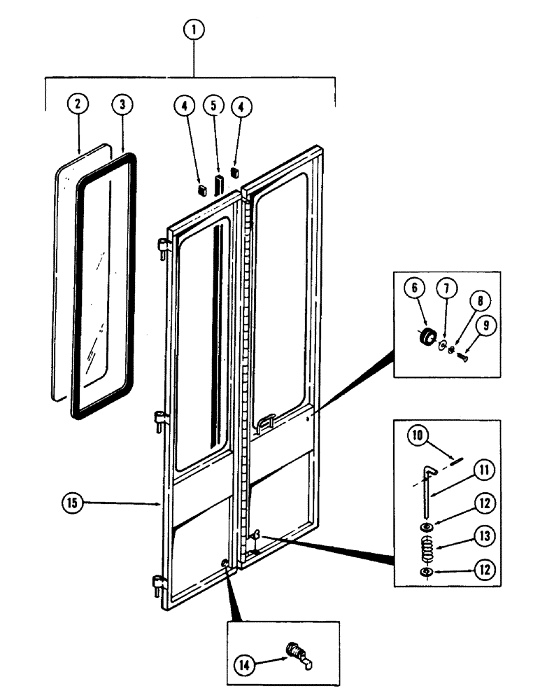 Схема запчастей Case 880B - (094) - CAB AND ATTACHING PARTS, (DOOR AND ATTACHING PARTS), (USED ON UNITS W/S.N. 6201877 & AFTER) (05) - UPPERSTRUCTURE CHASSIS