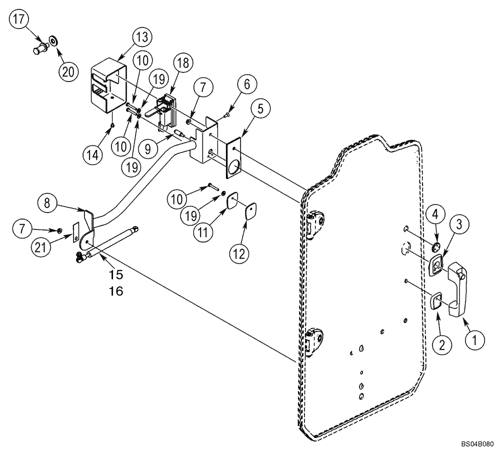 Схема запчастей Case 450 - (09-28B) - DOOR, FRONT, ALL GLASS - LATCH (09) - CHASSIS