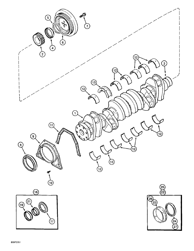 Схема запчастей Case 9030B - (2-68) - CRANKSHAFT, 6T-590 ENGINE, PRIOR TO P.I.N. DAC03#2001 (02) - ENGINE