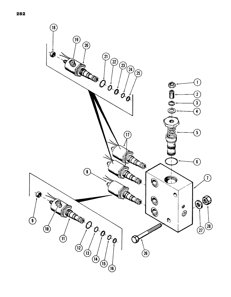 Схема запчастей Case 980B - (282) - SOLENOID MONOBLOCK VALVE, (USED ON UNITS WITH PIN 6204051 AND AFTER) (07) - HYDRAULIC SYSTEM