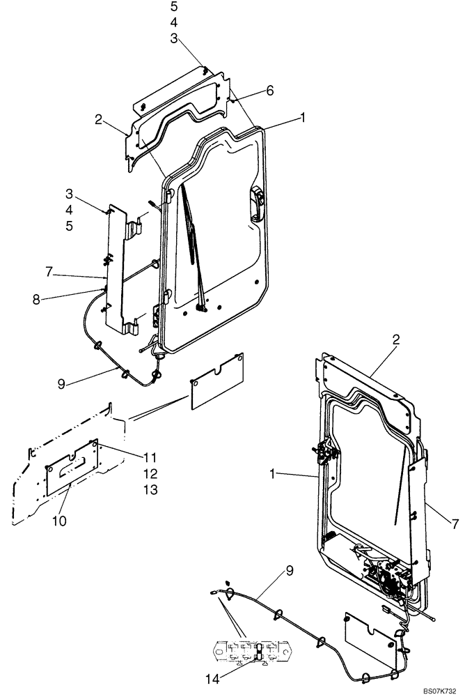 Схема запчастей Case 450CT - (09-29) - DOOR, FRONT, METAL FRAME (09) - CHASSIS