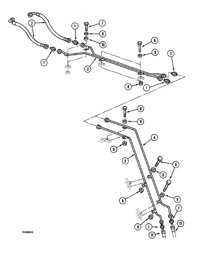 Схема запчастей Case 1088 - (8F-10) - HYDRAULIC CIRCUIT FOR OPTIONS, TUBES AT BOOM, FOR WRIST-O-TWIST/ROTATOR (08) - HYDRAULICS