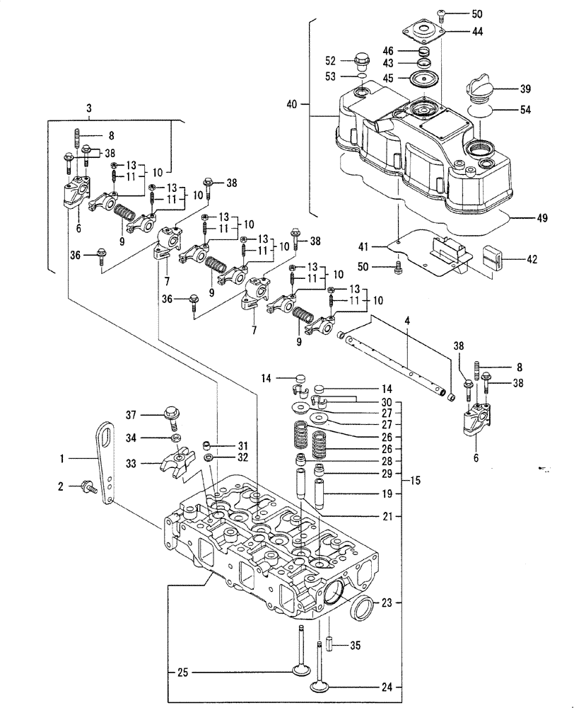 Схема запчастей Case CX36B - (ENGINE-04[1]) - CYLINDER HEAD & BONNET (10) - ENGINE