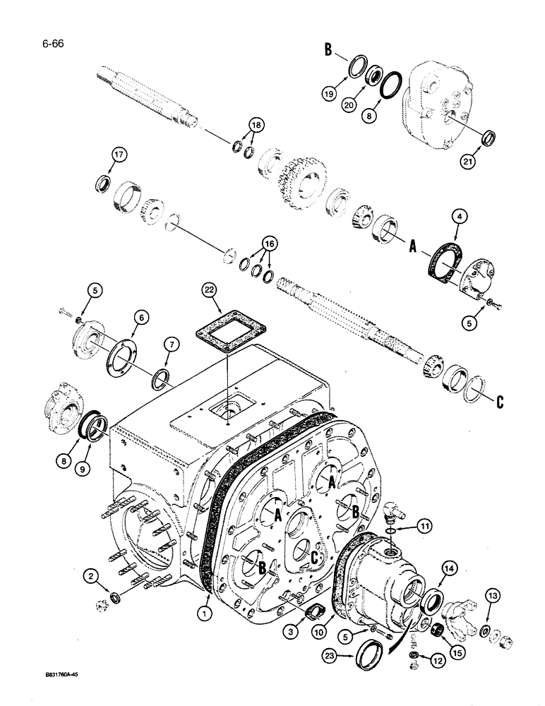 Схема запчастей Case 455C - (6-66) - TRANSMISSION SEAL KIT, USED THRU P.I.N. 3080911 (06) - POWER TRAIN