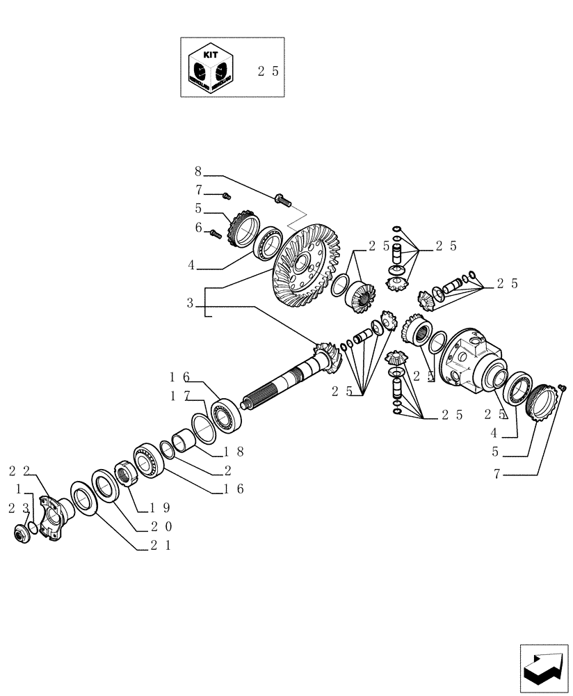 Схема запчастей Case TX742 - (9.00448[04]) - DIFFERENTIAL - FRONT AXLE - OPTIONAL CODE 749082081 (25) - FRONT AXLE SYSTEM