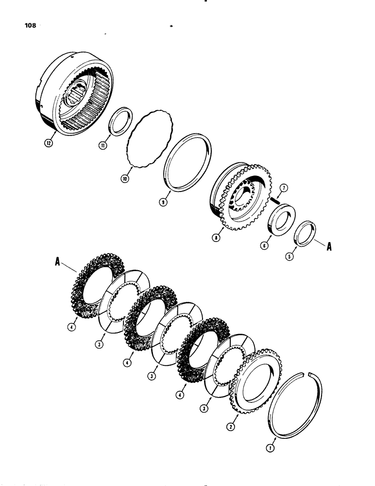 Схема запчастей Case 450B - (108) - TRANSMISSION FORWARD AND REVERSE CLUTCHES (03) - TRANSMISSION