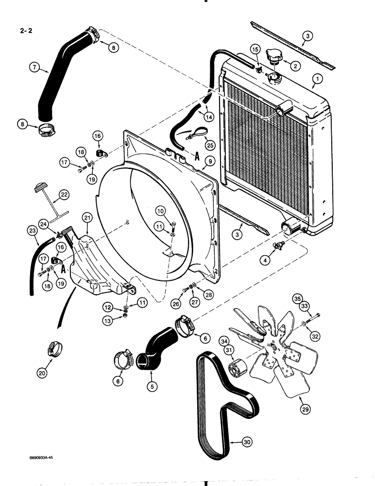 Схема запчастей Case 580K - (2-002) - RADIATOR, FAN AND MOUNTING PARTS (02) - ENGINE