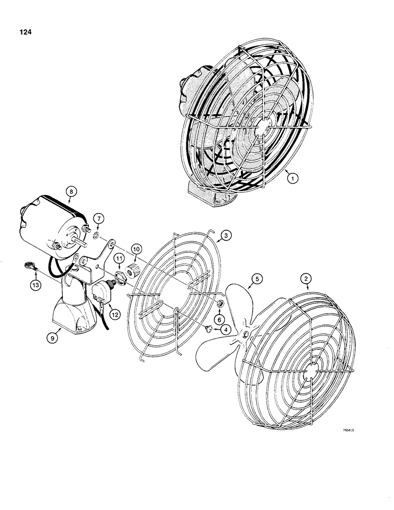 Схема запчастей Case 480C - (124) - WINDOW DEFROSTER FAN, WITH FOUR BOLT BASE (50) - CAB CLIMATE CONTROL