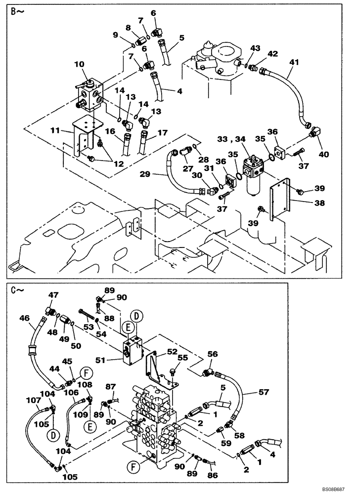 Схема запчастей Case CX80 - (08-11) - HYDRAULICS, AUXILIARY - MULTI-PURPOSE + 3 WAY VALVE (08) - HYDRAULICS