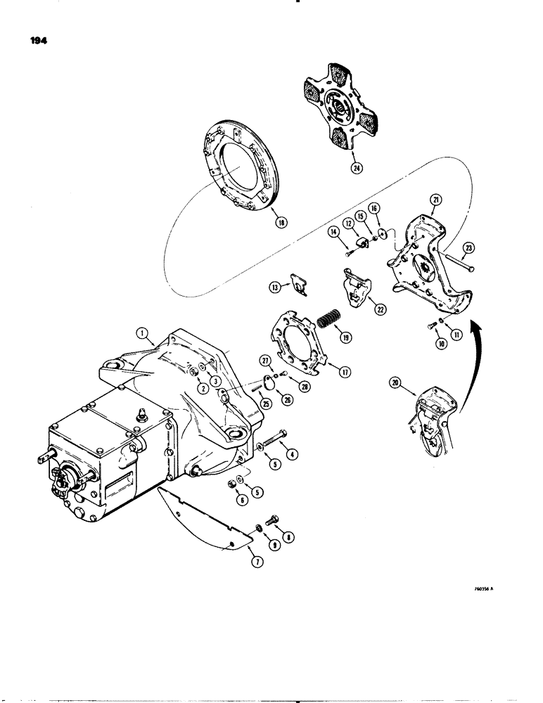 Схема запчастей Case 580C - (194) - CLUTCH, MECHANICAL SHUTTLE AND RELATED PARTS (06) - POWER TRAIN