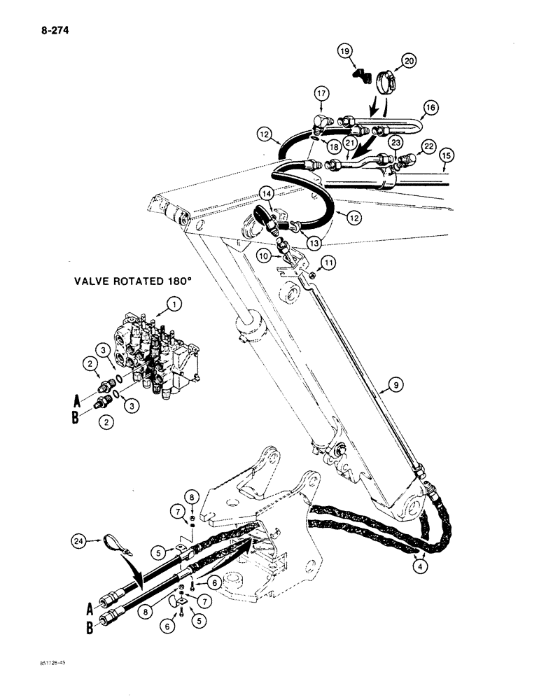 Схема запчастей Case 780C - (8-274) - BACKHOE BUCKET CYLINDER HYDRAULIC CIRCUIT (08) - HYDRAULICS