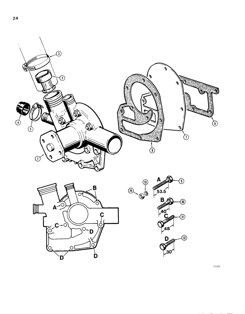 Схема запчастей Case 1830 - (024) - BEFORE ENGINE SN. 2707, WATER PUMP AND THERMOSTAT (10) - ENGINE