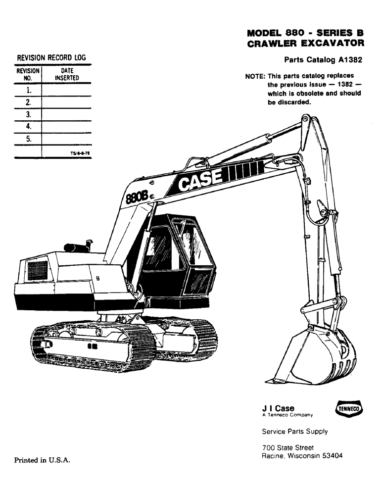 Схема запчастей Case 880B - (001) - MODEL 880 - SERIES B CRAWLER EXCAVATOR (00) - GENERAL