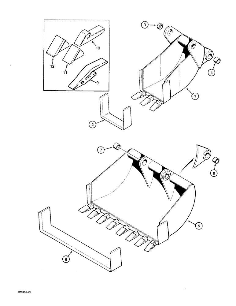 Схема запчастей Case 480F - (9-066) - BACKHOE BUCKETS, BELLHOLE, COMBINATION BELLHOLE AND GRAVEYARD (09) - CHASSIS/ATTACHMENTS