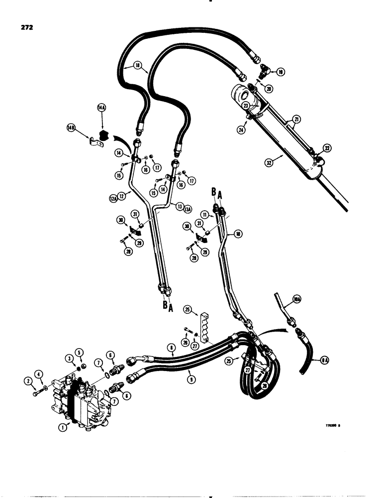 Схема запчастей Case 580C - (272) - BACKHOE BUCKET CYLINDER HYDRAULIC CIRCUIT, MODELS W/EXTENDABLE DIPPER (08) - HYDRAULICS