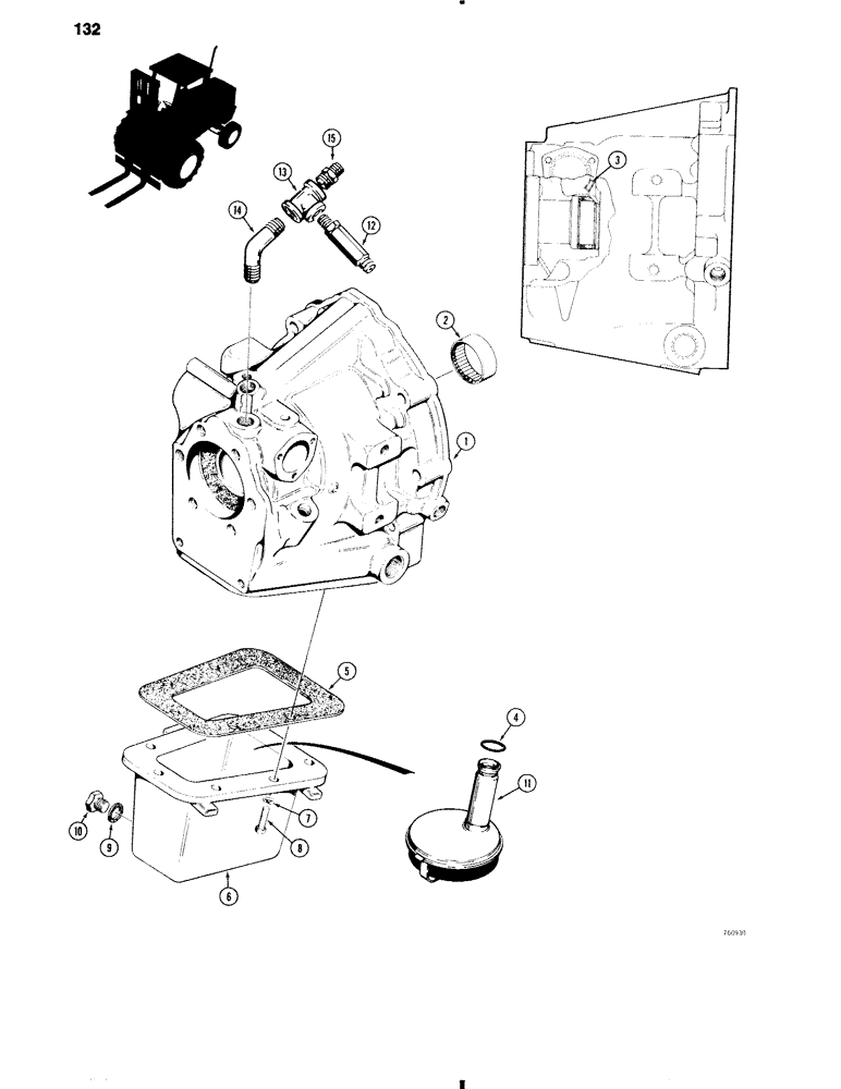 Схема запчастей Case 584C - (132) - POWER SHUTTLE, HOUSING AND OIL PAN (21) - TRANSMISSION