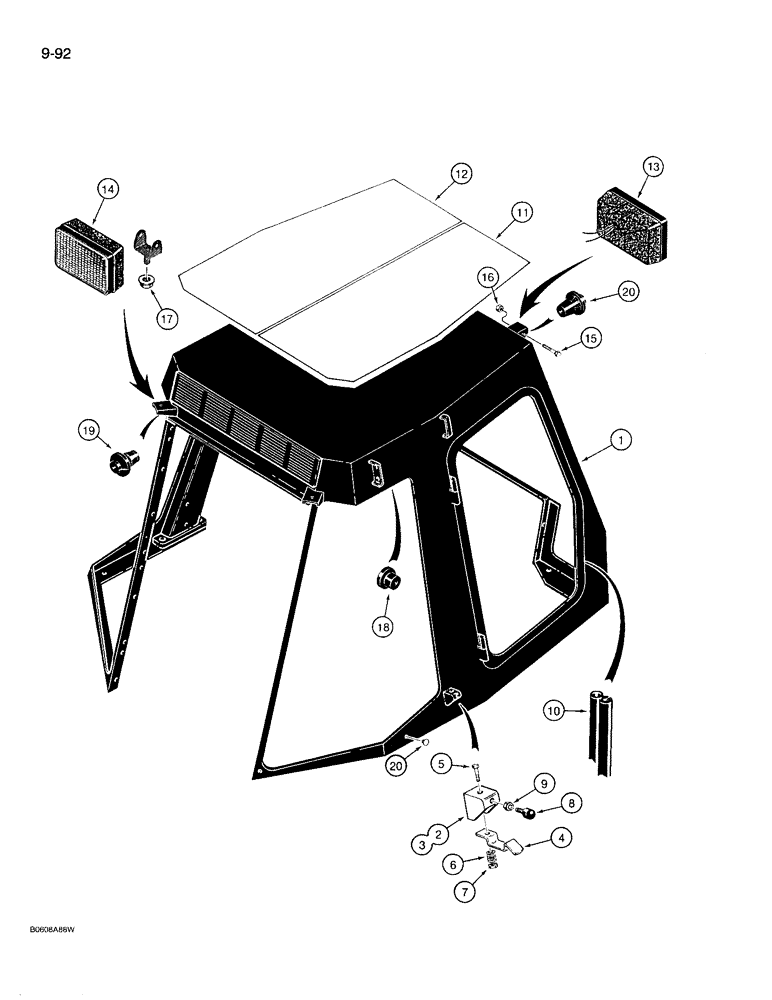 Схема запчастей Case 780D - (9-092) - CAB FRAME AND LAMPS (09) - CHASSIS/ATTACHMENTS