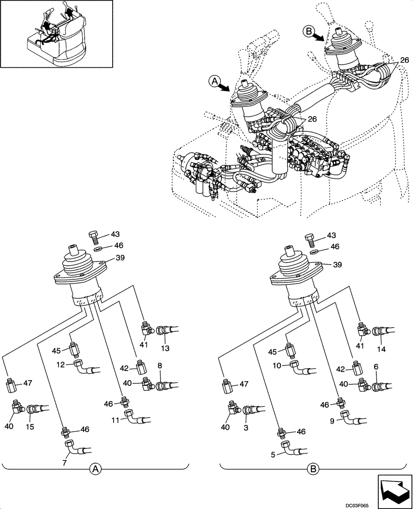 Схема запчастей Case CX14 - (08-06[00]) - HYDRAULICS - PILOT CONTROL LINES, REMOTE CONTROL (A) (08) - HYDRAULICS