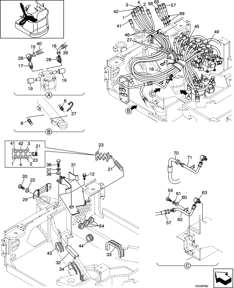 Схема запчастей Case CX14 - (08-03[00]) - HYDRAULIC LINES - UPPER 1 (NIBBLER & BREAKER) (08) - HYDRAULICS