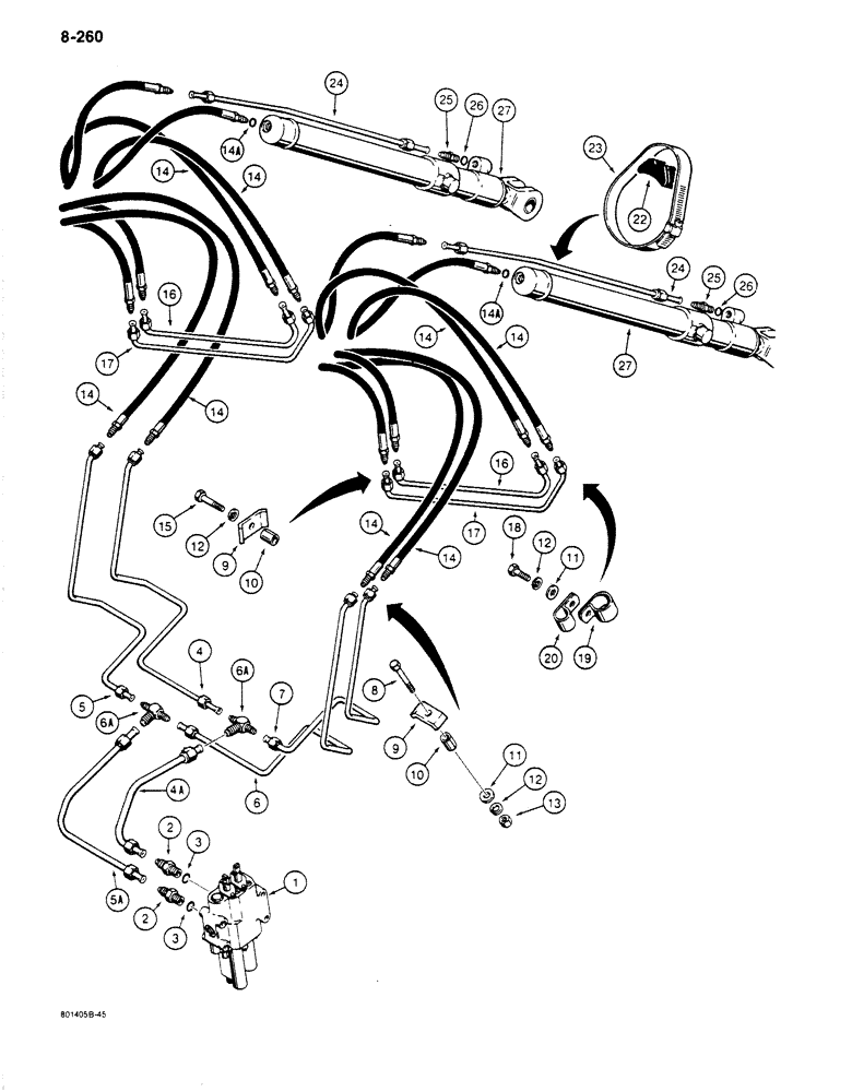 Схема запчастей Case 680K - (8-260) - LOADER BUCKET CYLINDER HYDRAULIC CIRCUIT (08) - HYDRAULICS